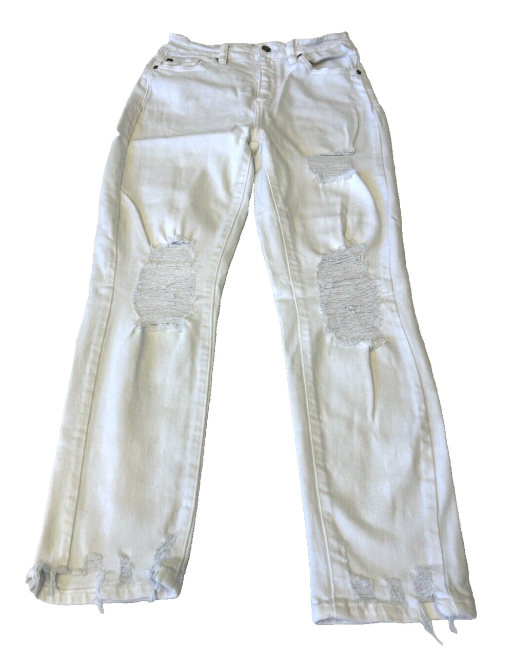 Kancan Women's Skinny Ankle Mid Rise Jeans 7/27 White Distressed Grunge